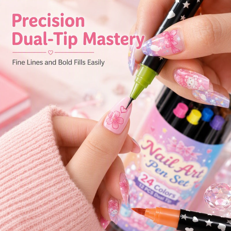 24 Colors Dual Ended Nail Art Pens Set