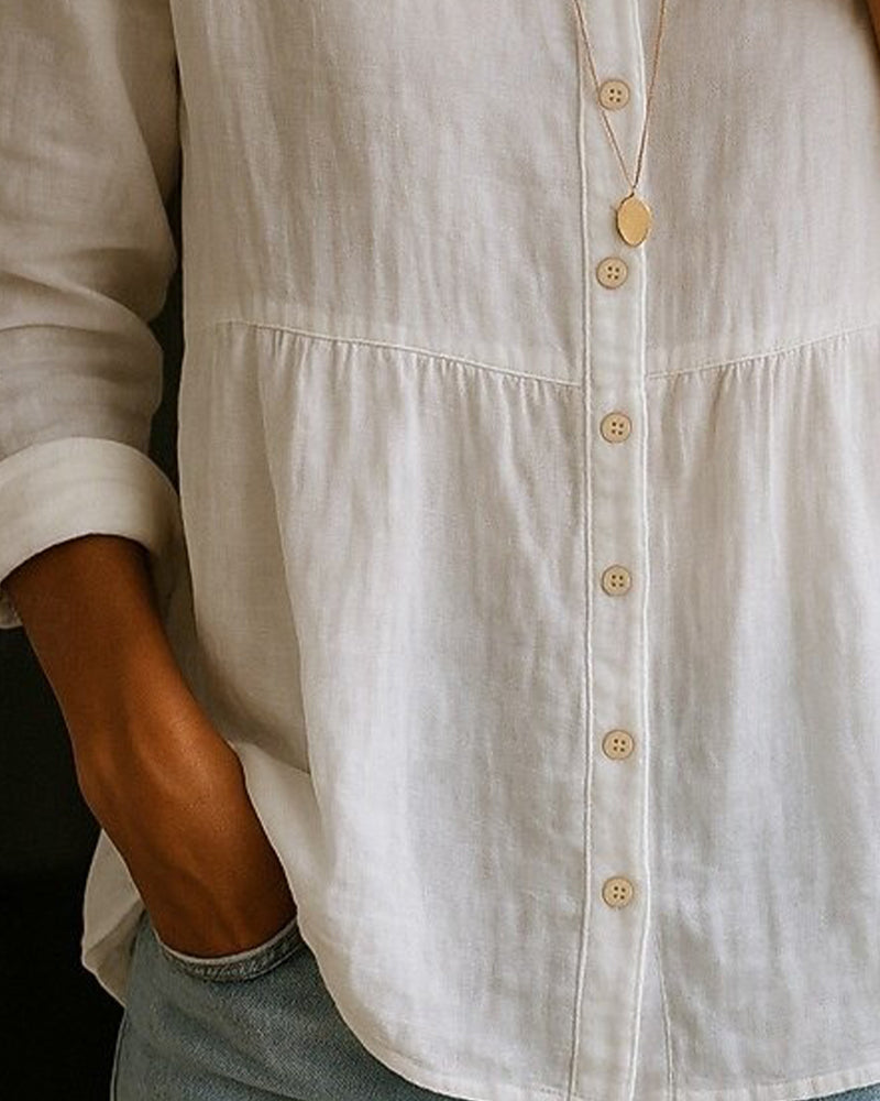 V-Neck Button-Detail Shirt