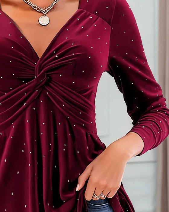 V-Neck Glitter Knot Design Top