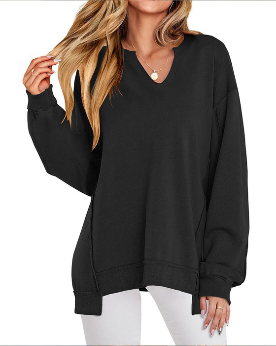 Small V-Neck Loose Casual Long Sleeve Sweatshirt