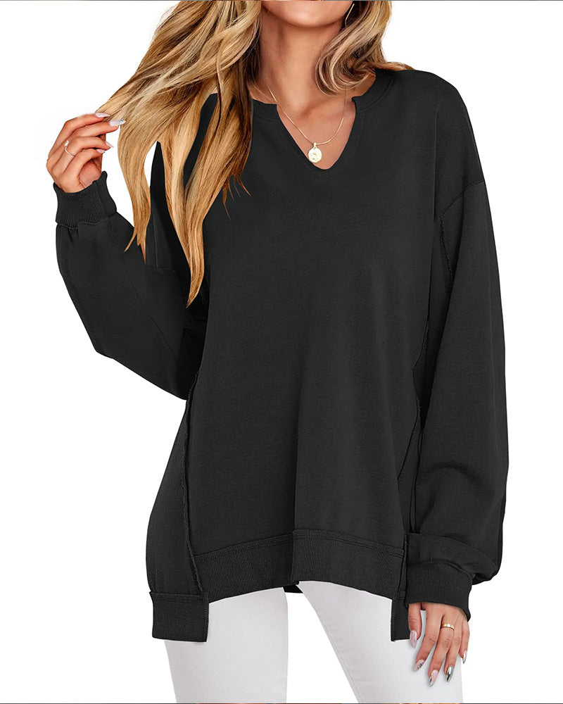 Small V-Neck Loose Casual Long Sleeve Sweatshirt