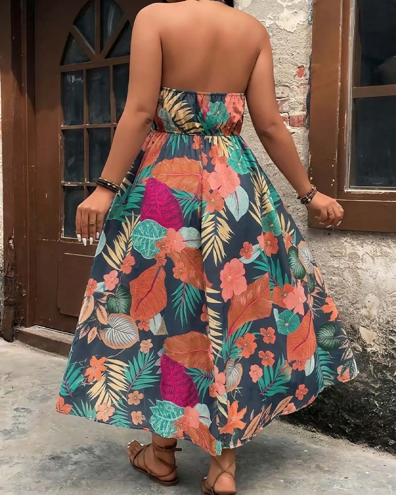 V-Neck Halter Sleeveless Dress + Shorts Set