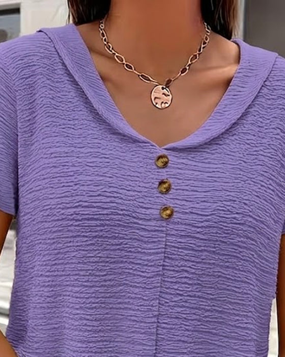 Peter Pan Collar Three-Button T-Shirt