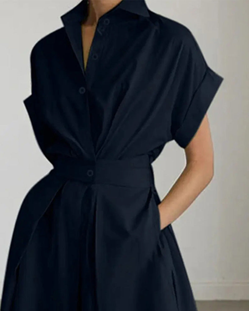 A-Line Tie High Waist Button Dress