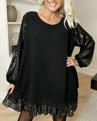 Lantern Sleeve Round Neck Loose Dress