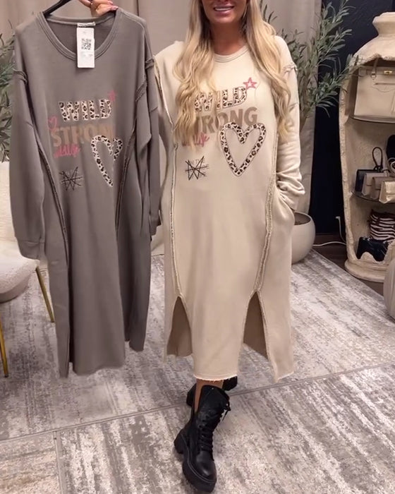 Long sleeve printed loose dress