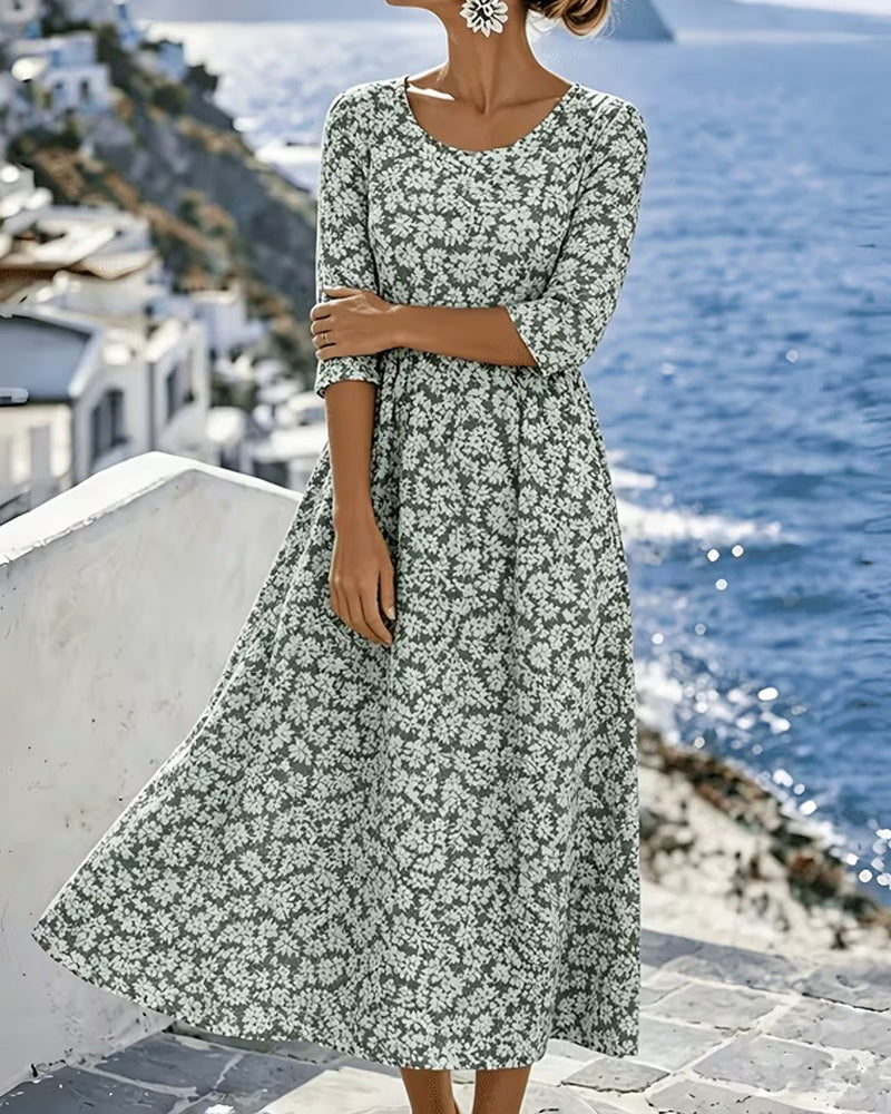 Crew Neck Casual A-Line Dress