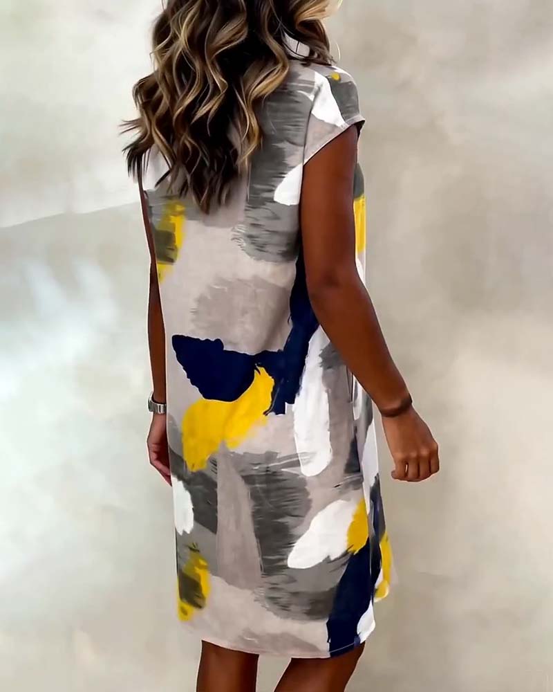 Round Neck Tie-Dye Printed Dress