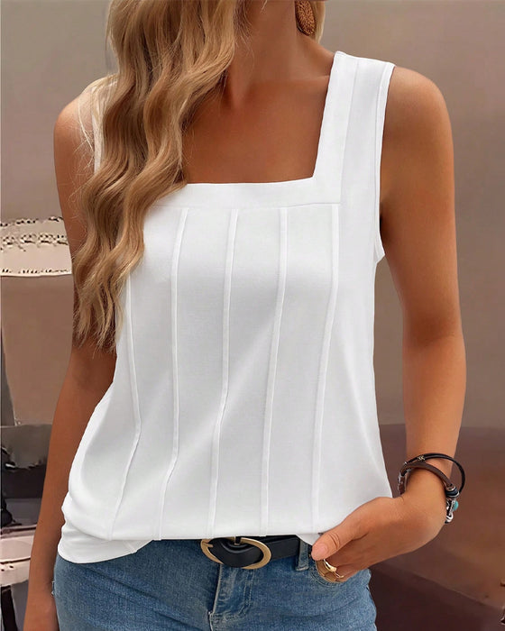 Wide Collar Solid Color Tank Top