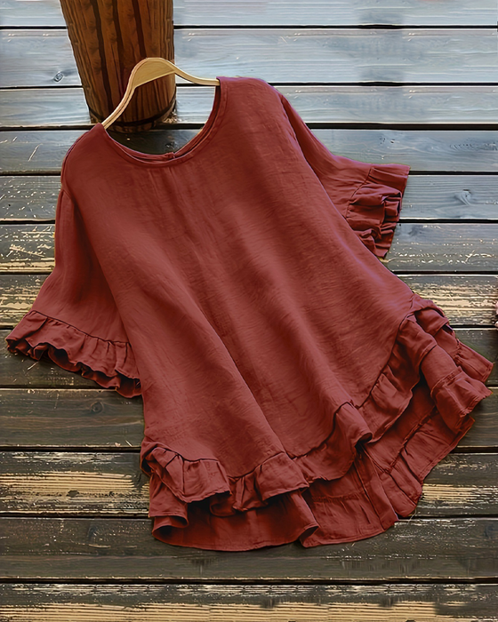 Solid Color Loose Ruffle Top