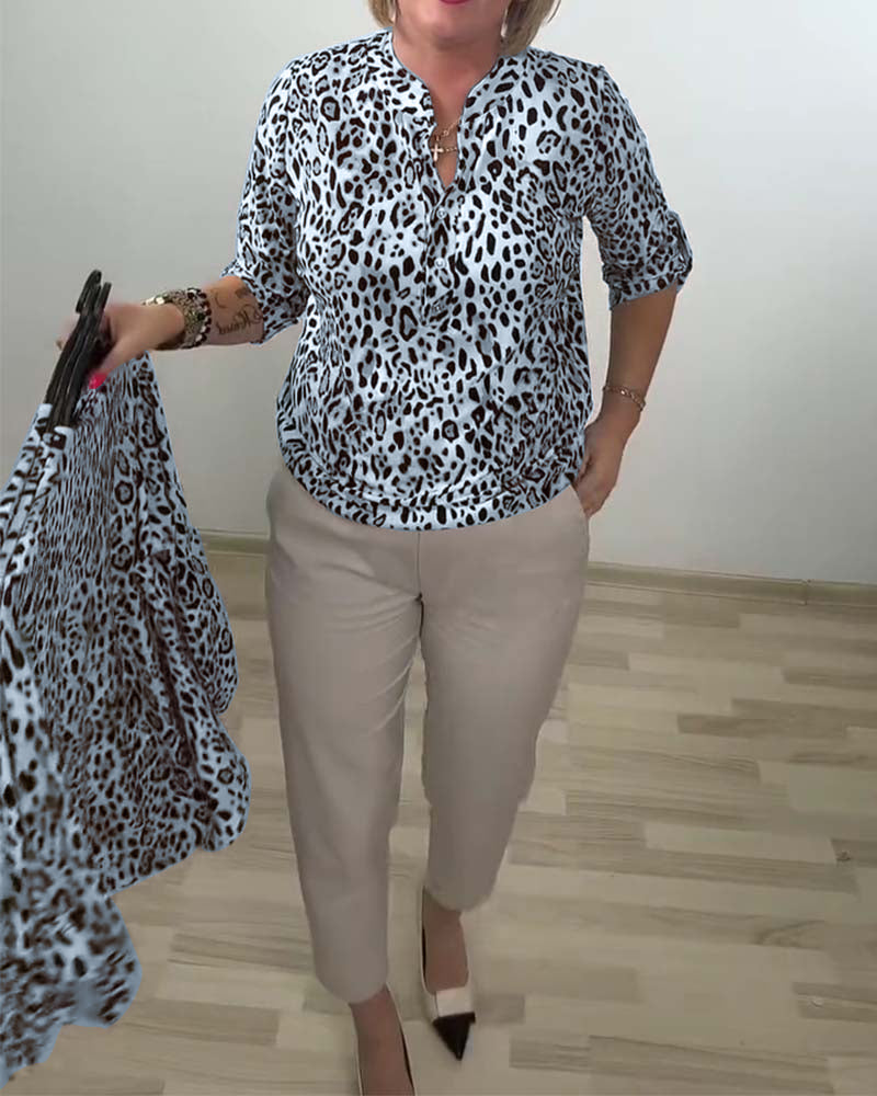 Stand Collar Fashion Leopard Blouse