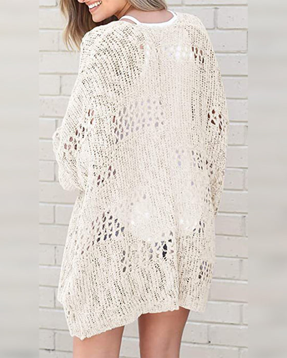 Casual Long Sleeve Hollow Out Sweater Cardigan