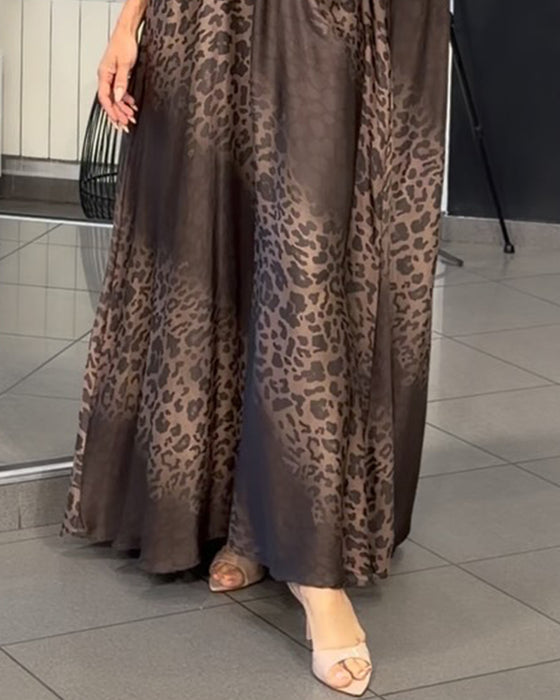 Gradient V-Neck Leopard Print Dress
