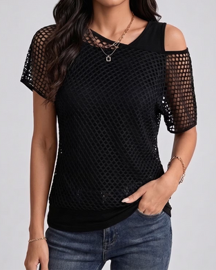 Mesh Off-Shoulder Fitted Tank Set