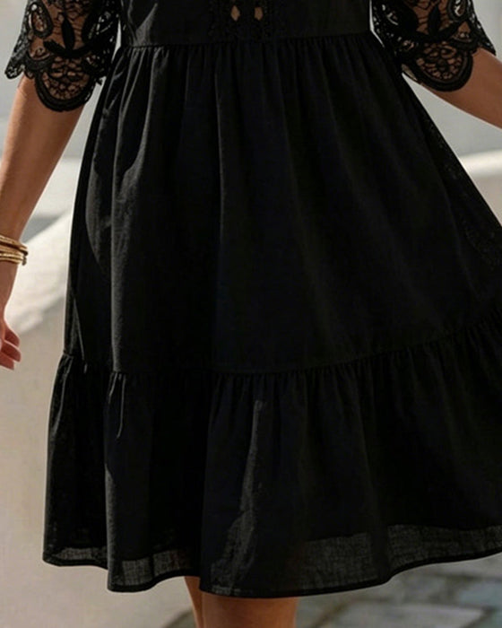 Lace Off-Shoulder Tiered Short Dresses