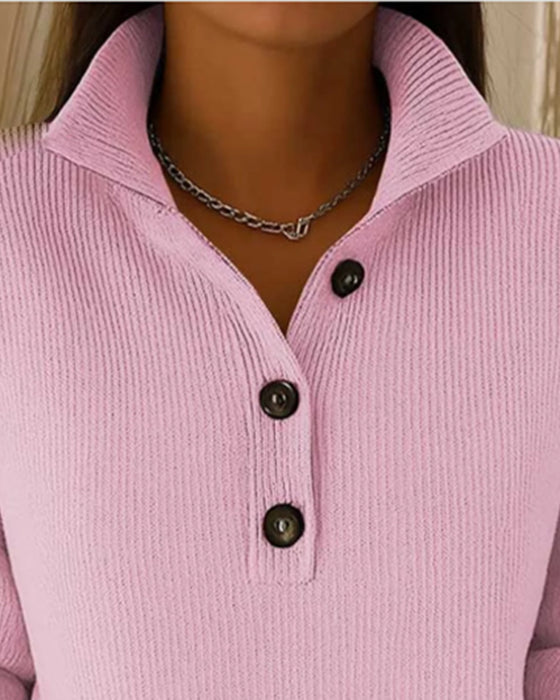 Half Button Lapel Solid Jumper