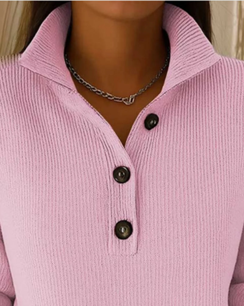 Half Button Lapel Solid Jumper