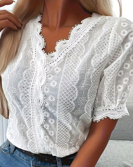 V-Neck Lace Crochet Blouse