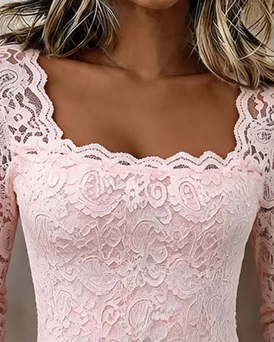 Square Neck Lace Patchwork Blouse