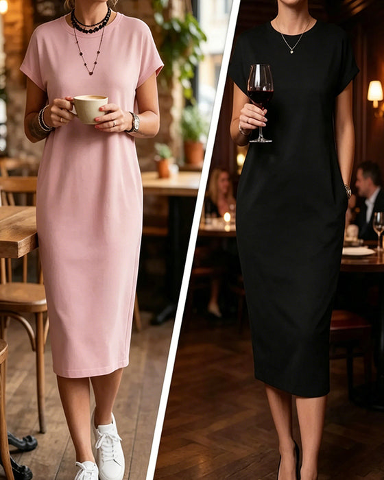 Crew Neck Short Sleeve T-Shirt Dress