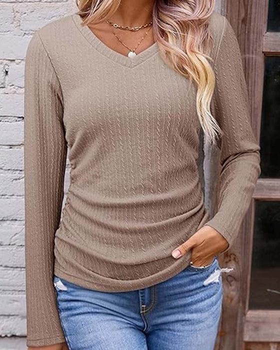 V-Neck Slim Fit Textured Blouse