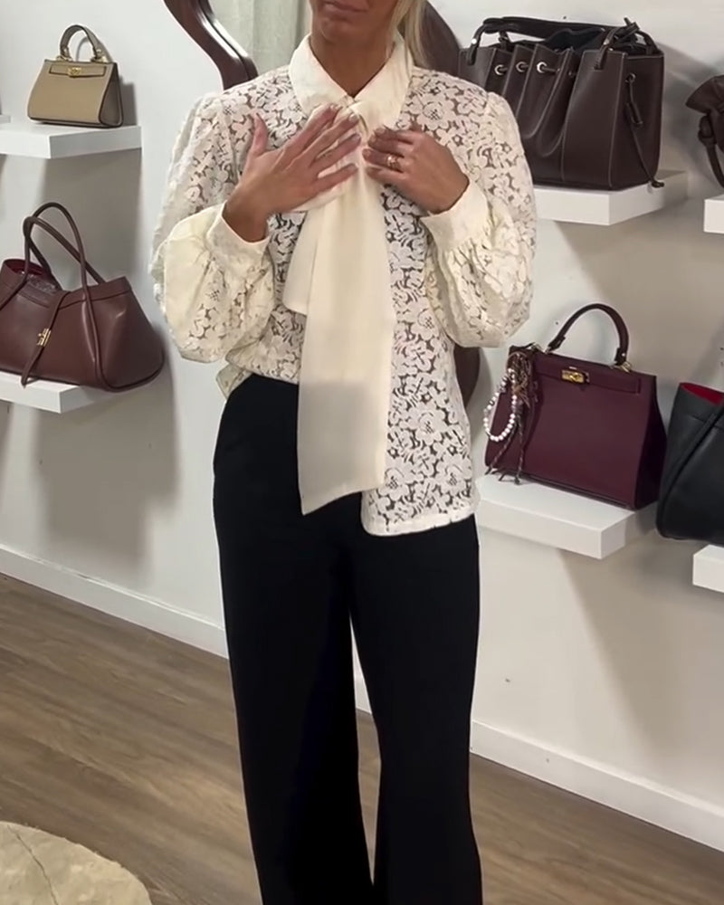 French-Style Long-Sleeved Ribbon Shirt