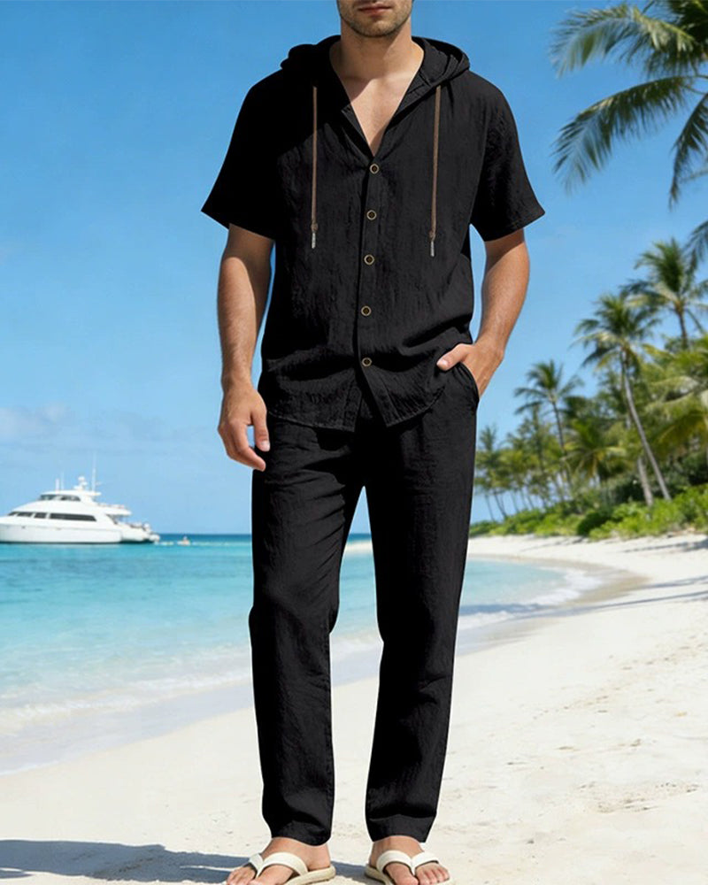 Men's Lightweight Hooded Two-Piece Set For Summer Casual Wear