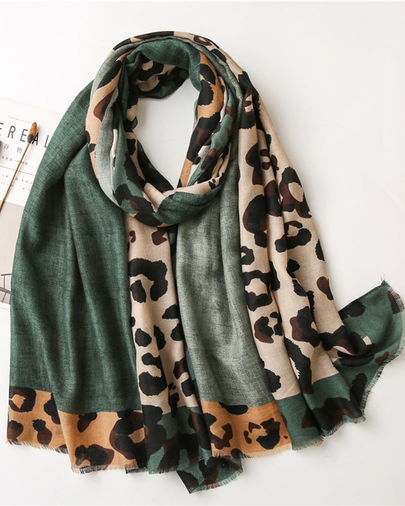 Women's Leopard Patchwork Print Fringe Shawl Scarf
