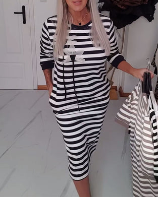 Casual Round Neck Striped Dress