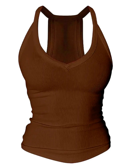 Built-in Bra V-Neck Ribbed Spaghetti Strap Cami Top