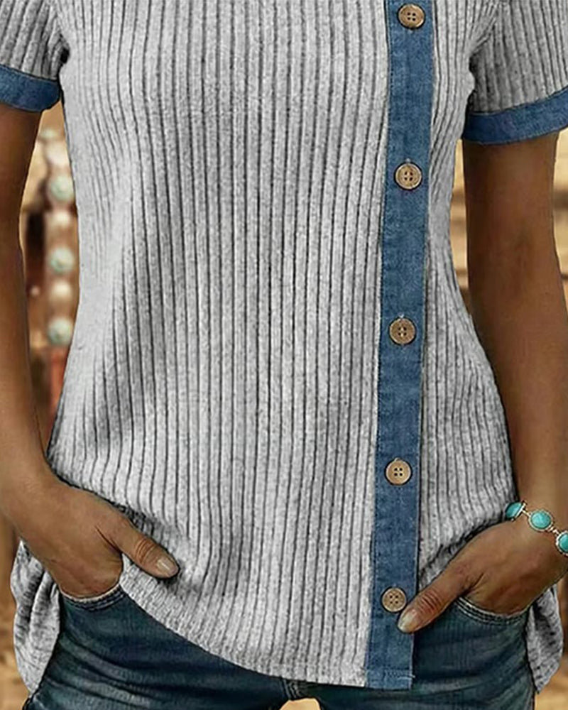 Side Button Rib Knit Top