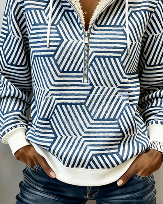 Fleece-Lined Striped Long-Sleeved Hoodie