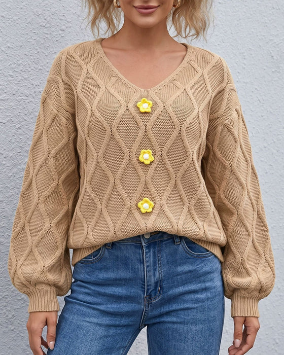 Lantern Sleeve Argyle Fashion Knit Pullover