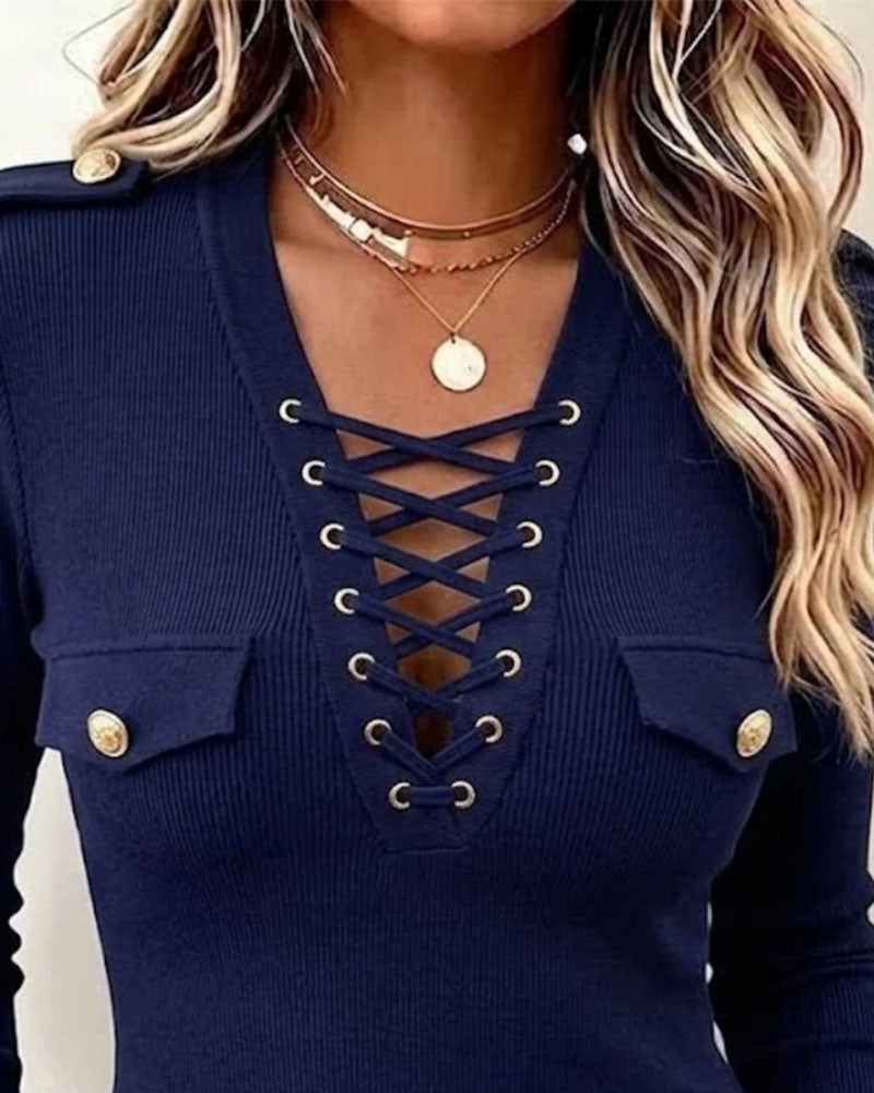 V-Neck Tie Casual Top