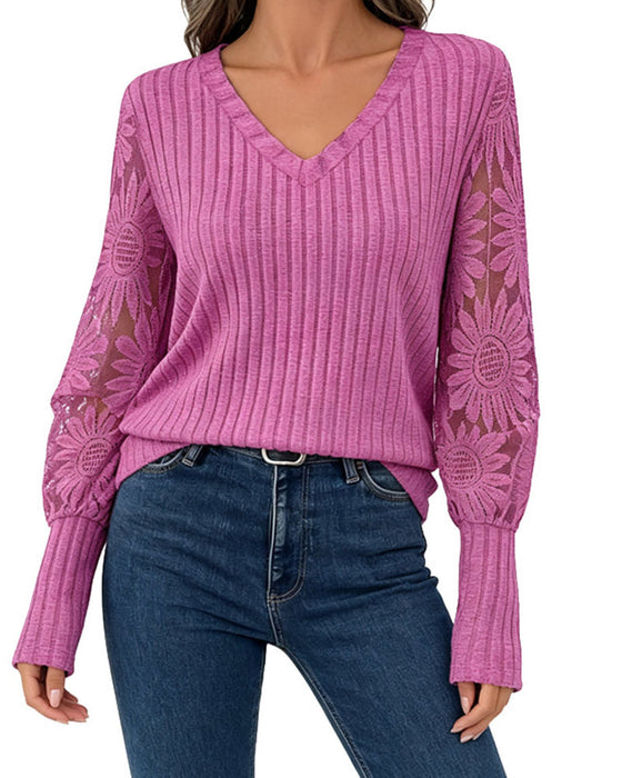 Stylish Lace Trim Patchwork Top