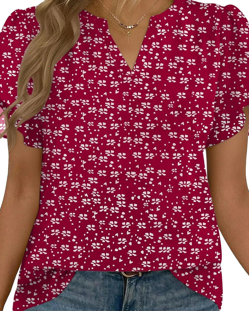 Flower Print Small V-Neck Blouse