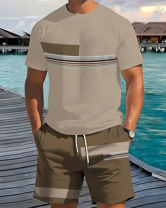 Striped Casual Short Sleeve Set
