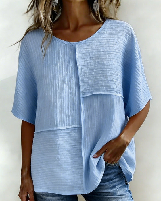 Vertical Textured Patchwork Loose Top