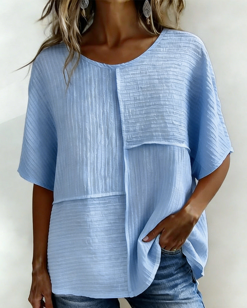 Vertical Textured Patchwork Loose Top
