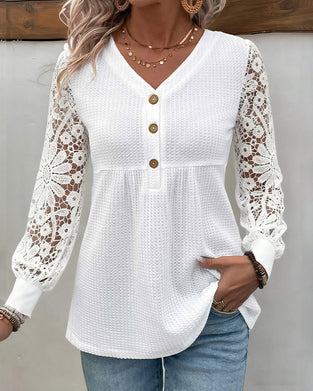 Lace Long-Sleeve V-Neck Blouse