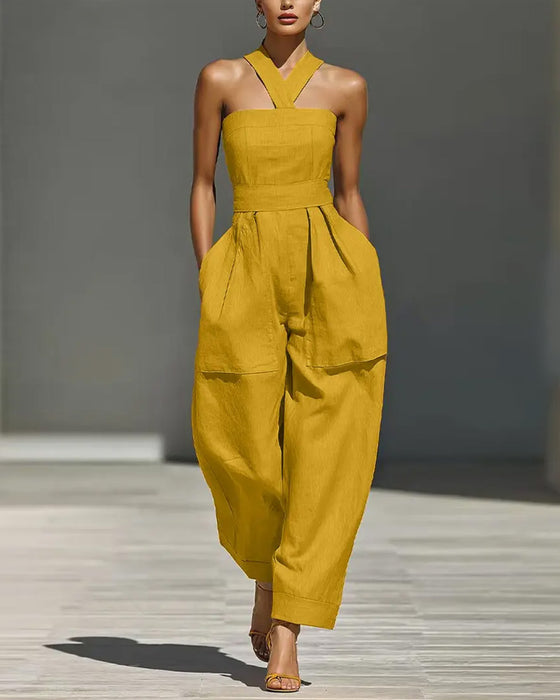Halter Neck Off-Shoulder Wide-Leg Jumpsuit