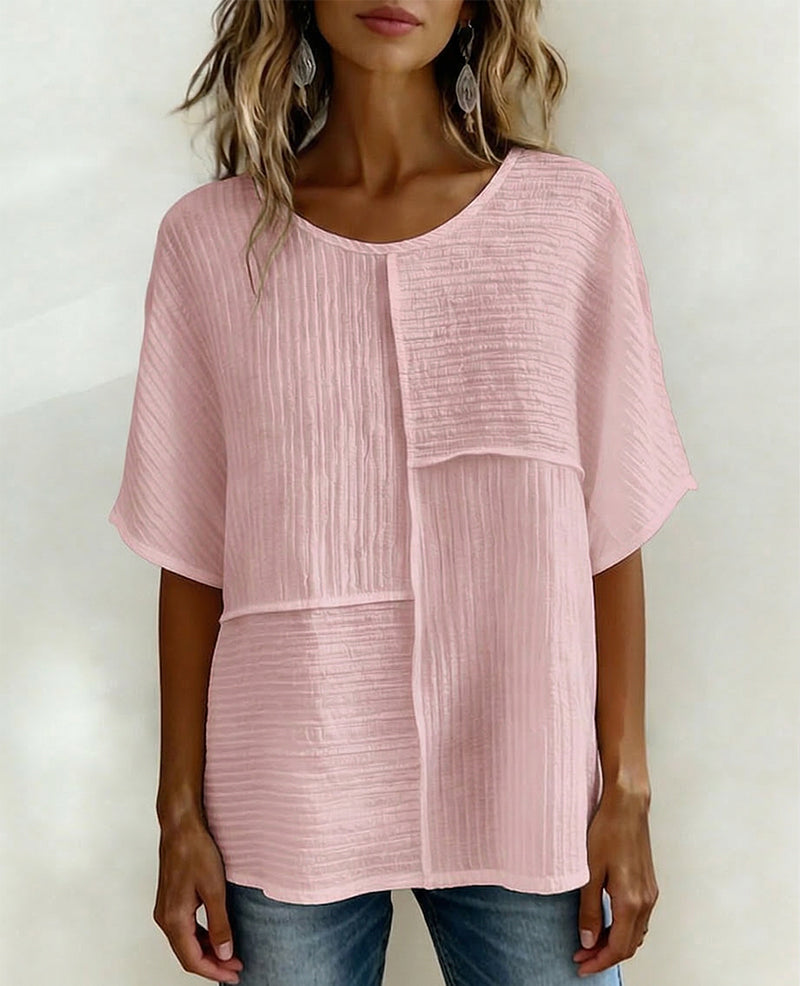 Vertical Textured Patchwork Loose Top