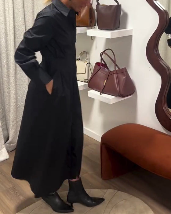 Pleated Collar Slimming Shirt Dress