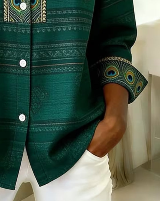 Striped Lapel Long Sleeve Shirt