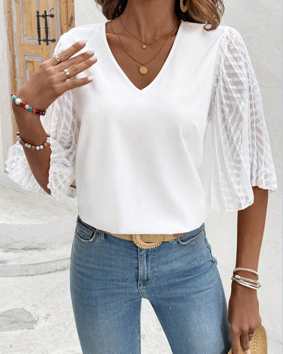 Solid Color V-Neck Loose Blouse