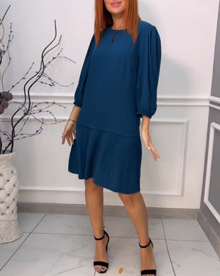 Patchwork pleated solid color dress