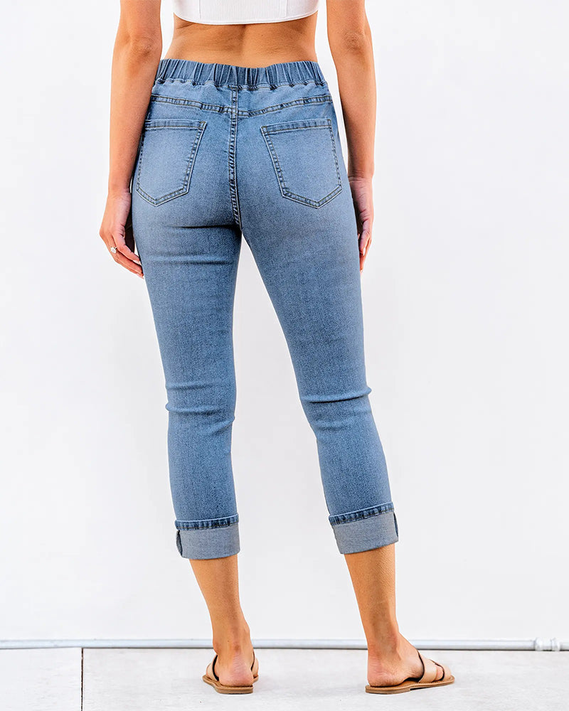 Elastic Waist Capri Jeans