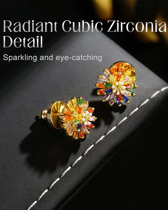 Colorful Firework Stud Earrings 💎 Zirconia Design & Minimalist Elegant