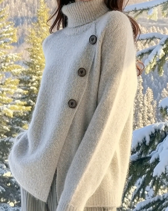 High-Neck Irregular Design Pullover