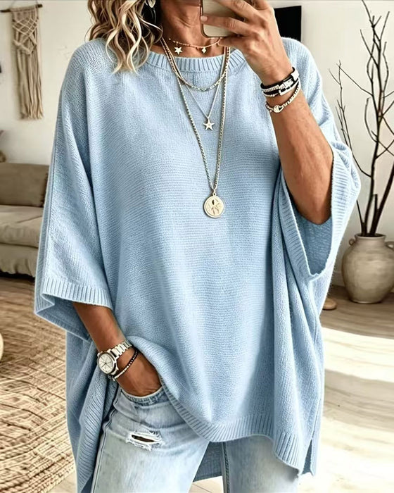 Loose Round Neck Solid Color Pullover
